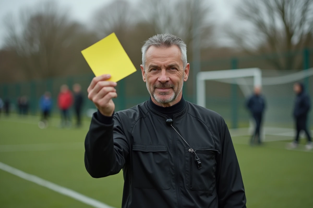 Arbitre montrant un carton jaune sur le terrain