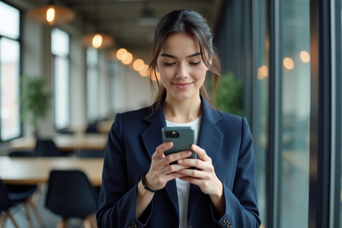 Femme vérifiant l'authentification à deux facteurs pour sécuriser son compte Infonet Le Trot sur smartphone