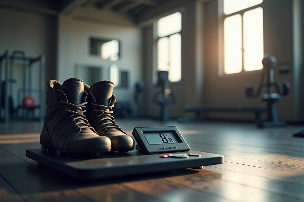 Balance numérique avec bottes de lutte et équipement de sport