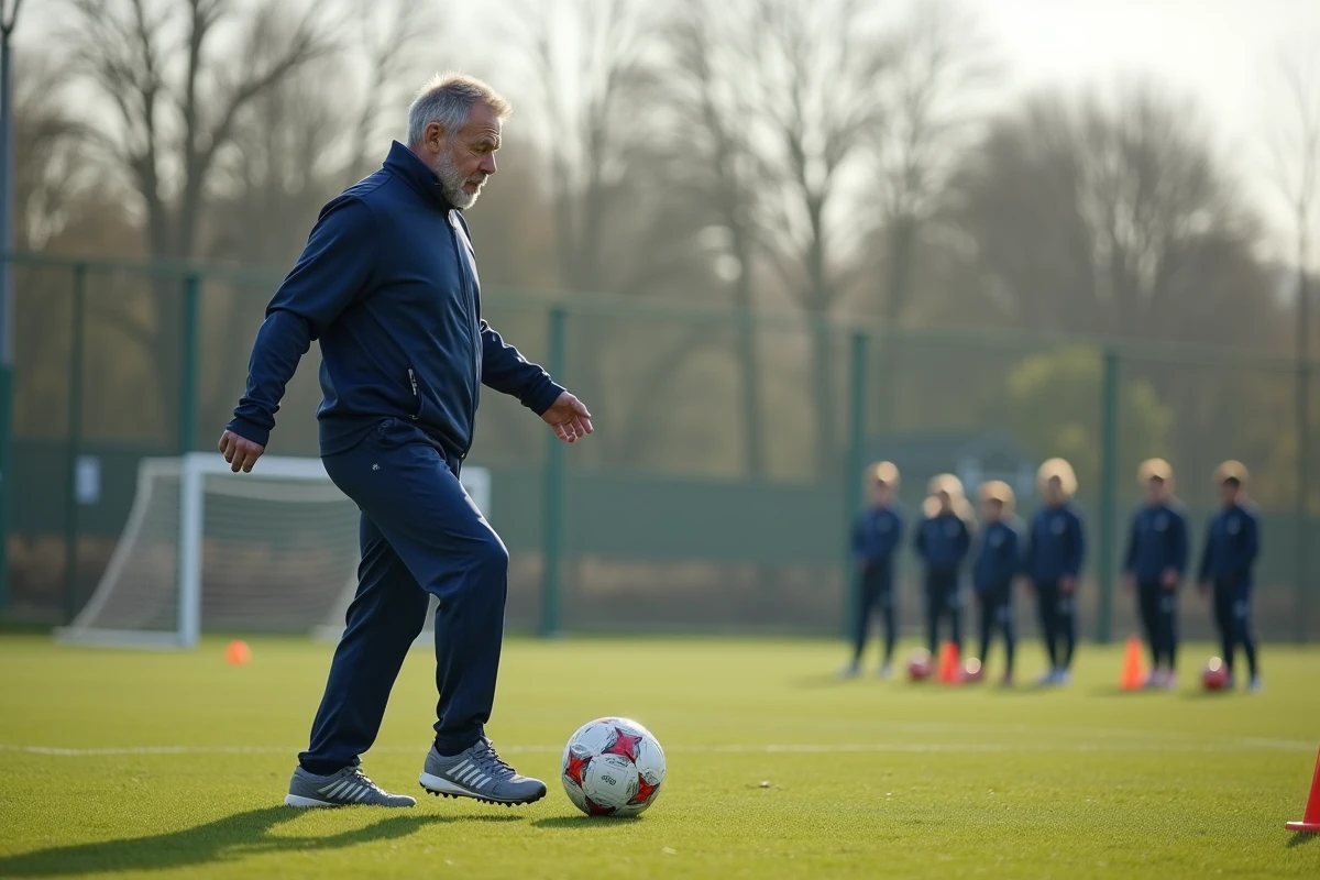 Entraineur de football montrant la touche à un groupe de jeunes