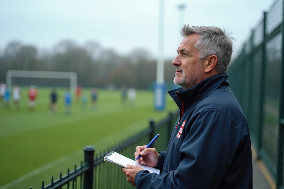 Entraineur de rugby prenant des notes sur le bord du terrain