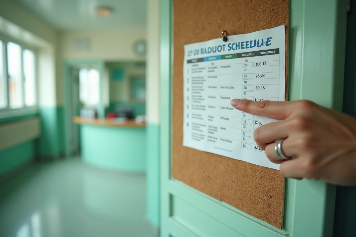 Gros plan sur le tableau horaires de la piscine Butte aux Cailles avec une main indiquant un créneau