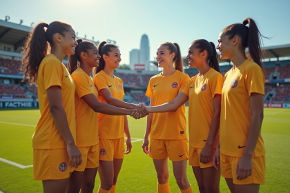Jeunes joueuses de football féminines souriantes en équipe
