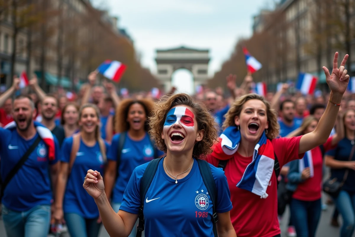 Fans français en 1998 célébrant avec drapeaux et face paint