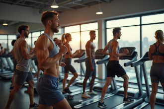 Groupe divers dans une salle de sport lumineuse et moderne