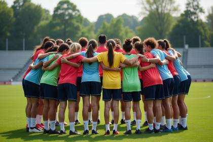 Groupe de jeunes sportifs en équipe de soccer en pleine cohésion