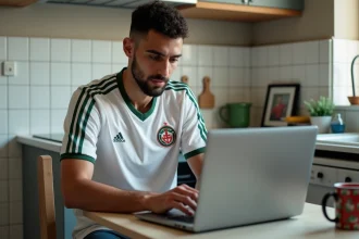 Jeune homme algérien lisant Competitiondz sur son ordinateur