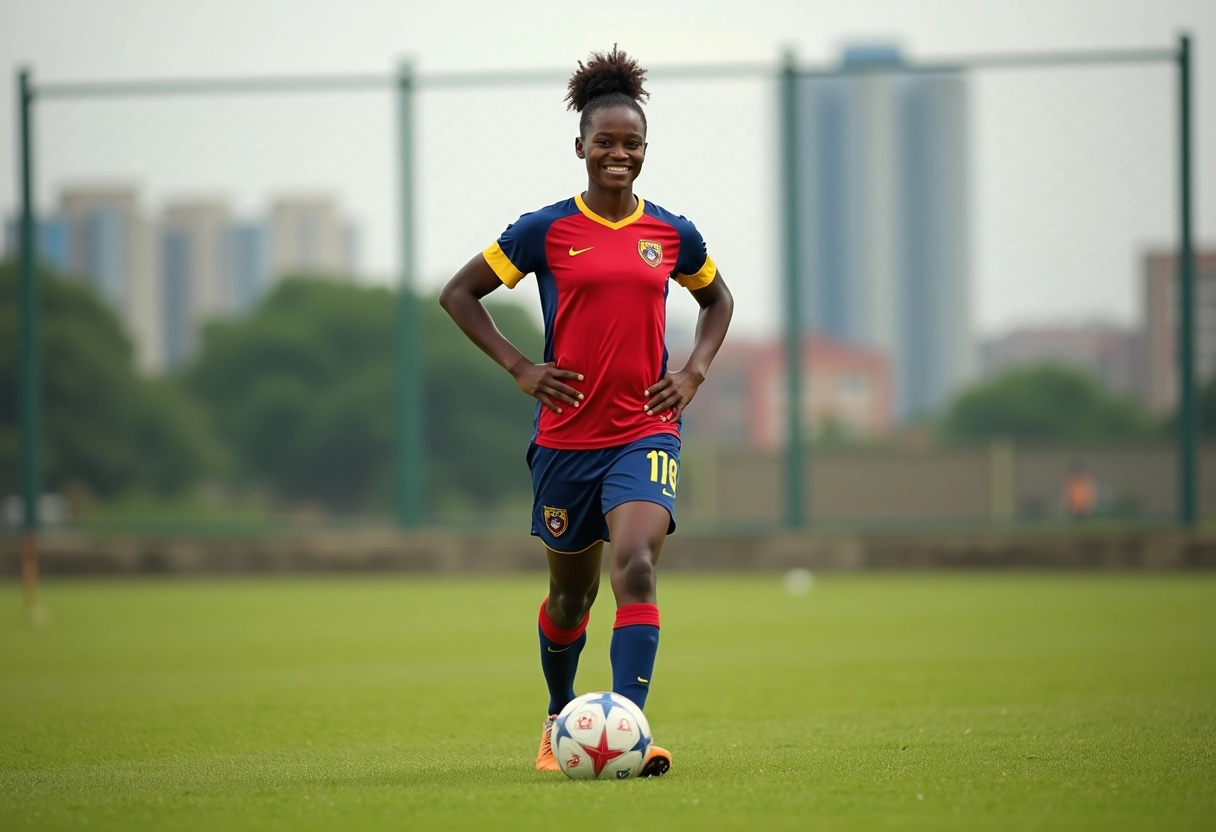 Jeune joueuse de football congolais en pratique sur le terrain
