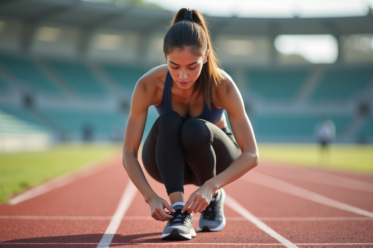 Jeune femme en tenue de sport à la course sur piste
