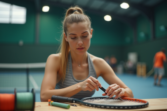 Jeune femme concentrée en train de raqueter un tennis