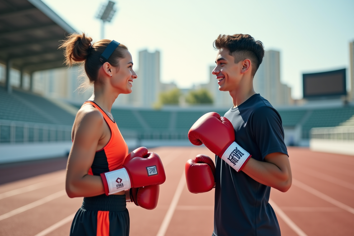 Jeune fille et garçon boxeurs en extérieur