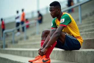 Jeune footballeur congolais en entraînement sur les gradins