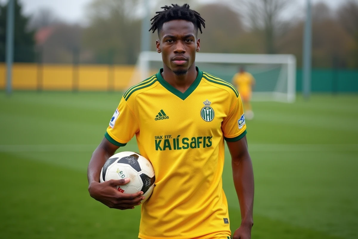 Jeune footballeur de Nantes avec ballon sur terrain