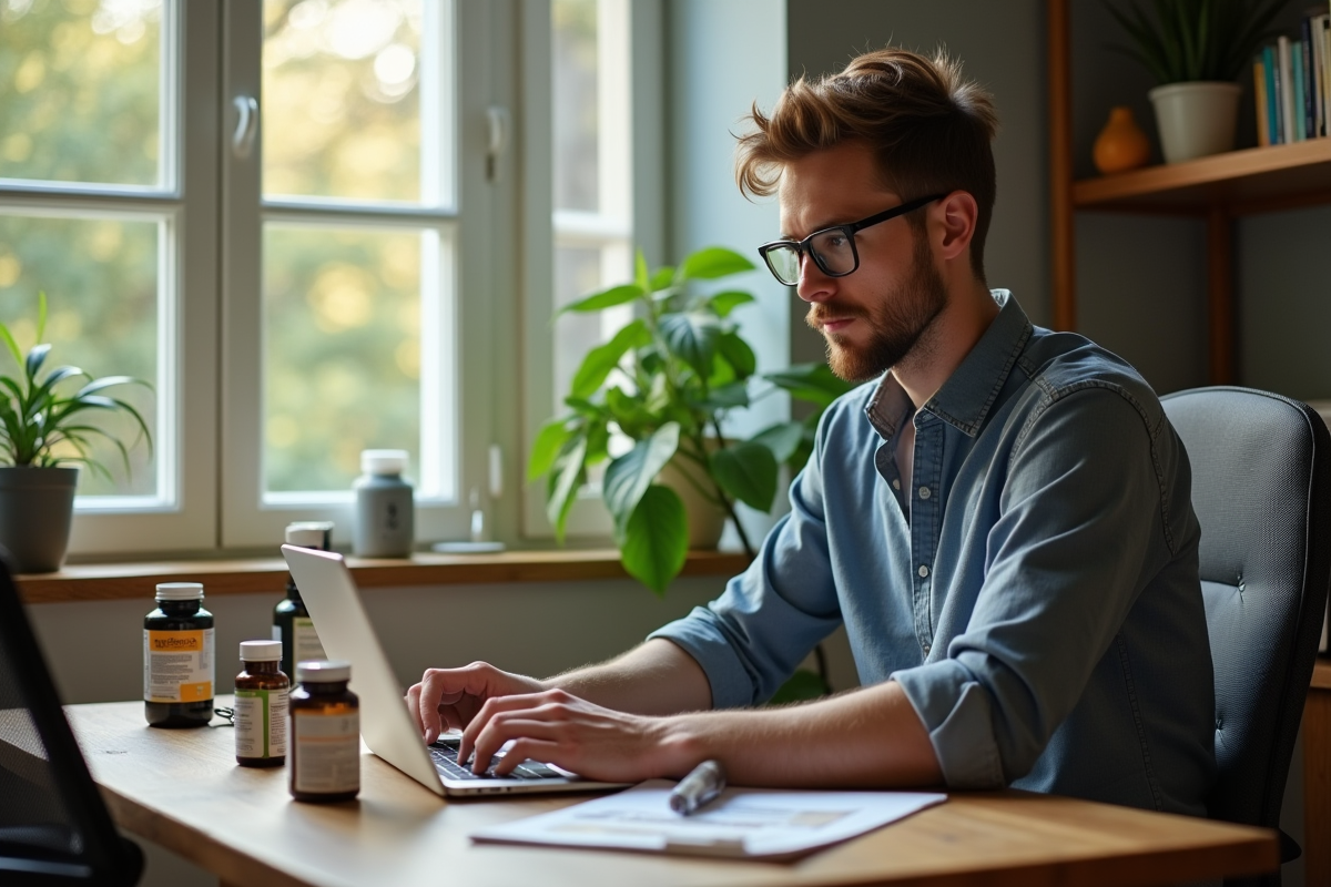 Jeune homme étudiant des interactions de compléments