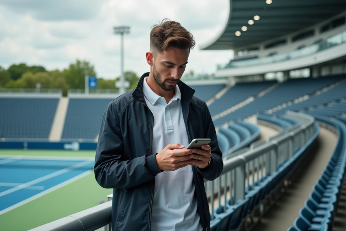 Jeune homme vérifiant les matchs de tennis sur smartphone