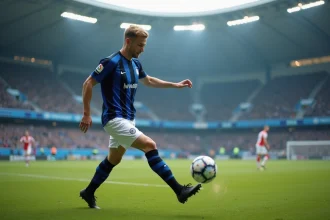 Joueur de football en action contrôlant le ballon en plein air