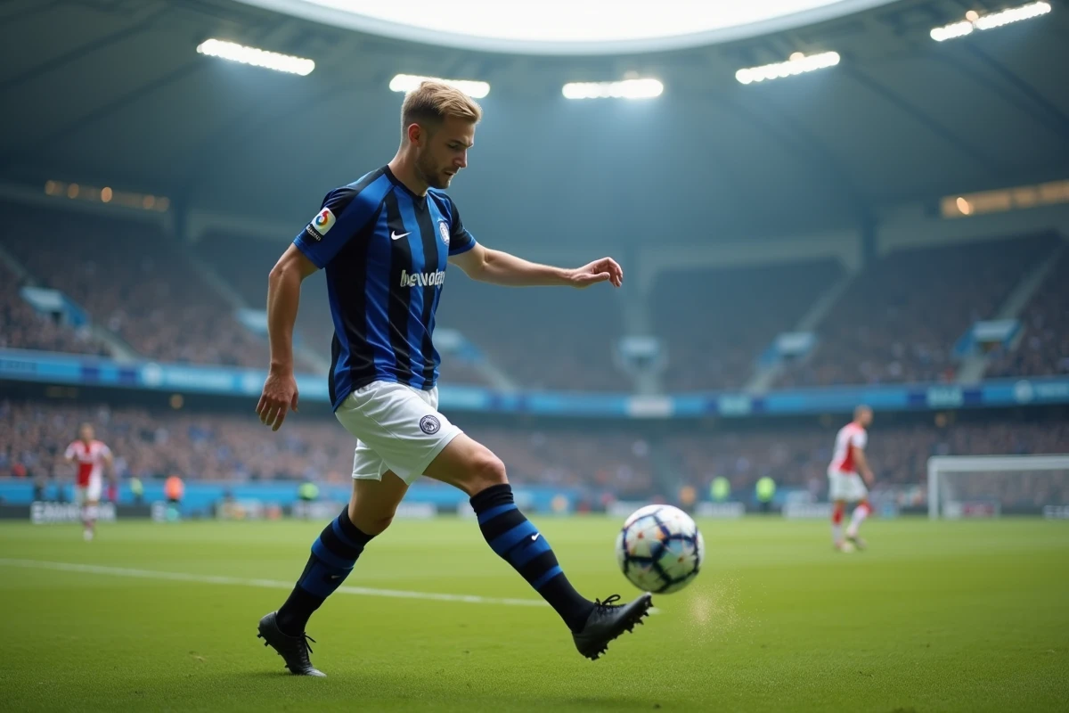 Joueur de football en action contrôlant le ballon en plein air
