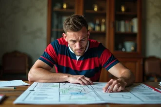 Joueur de rugby National 2 analysant la carte des transferts de clubs pour la saison 2026