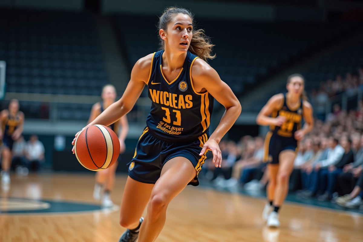 Joueuse de basketball en action lors d’un match intérieur