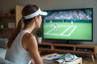 Joueuse de tennis regardant match à la télévision