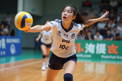 Jeune joueuse de volleyball japonaise en action lors d'un match intérieur