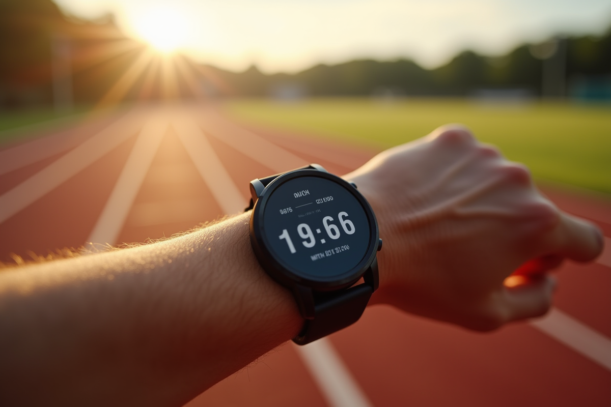 Montre de sport affichant 6 miles et 9 66 km en course