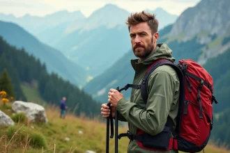 Hiker homme en plein déploiement de parachute en nature