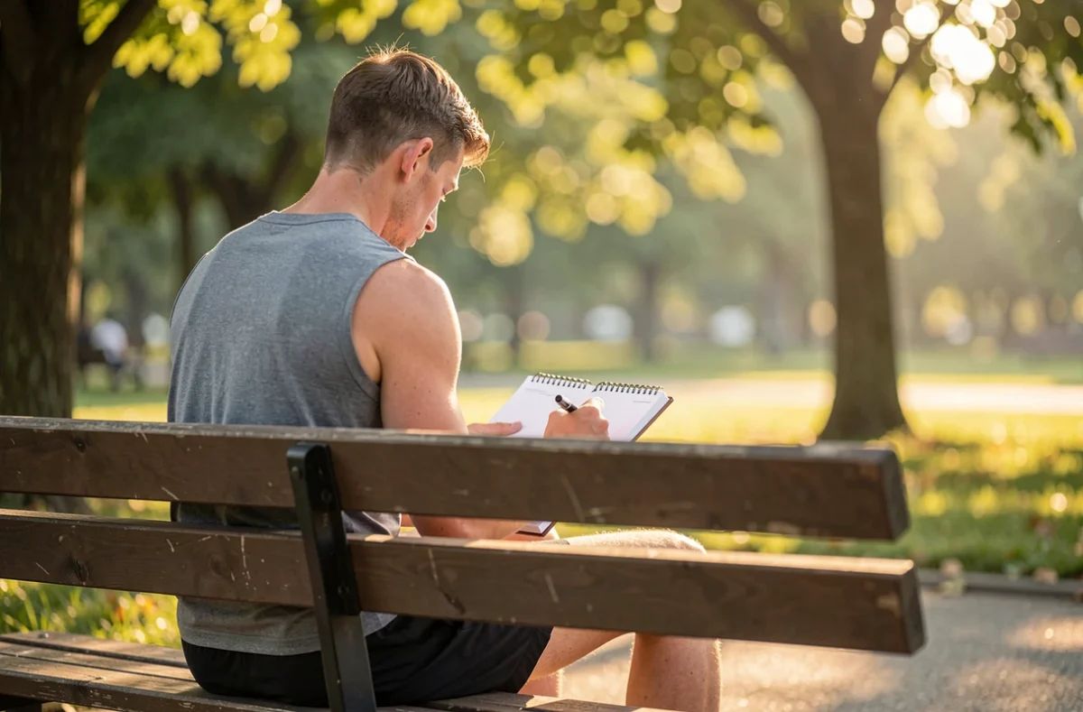 Sportif relisant ses séances de la semaine dans son carnet