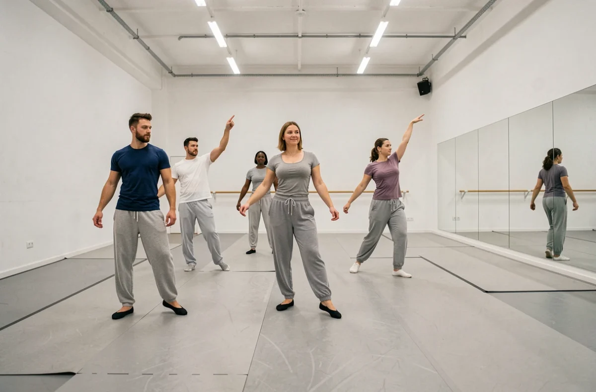 Groupe de danseurs adultes en répétition multidisciplinaire dans les Studios Nord à Lille