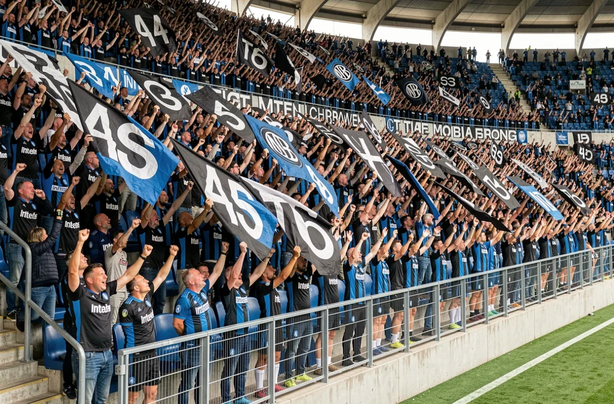 Virage de supporters de l'Inter Milan déployant un tifo lors d'un match à domicile au San Siro